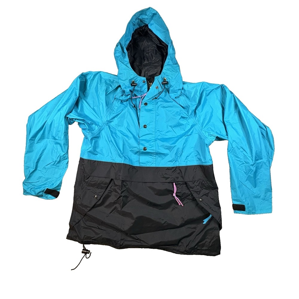 VTG REI Men's L Black/Blue Colorblock Windbreaker Hooded 90s Made in USA Goretex